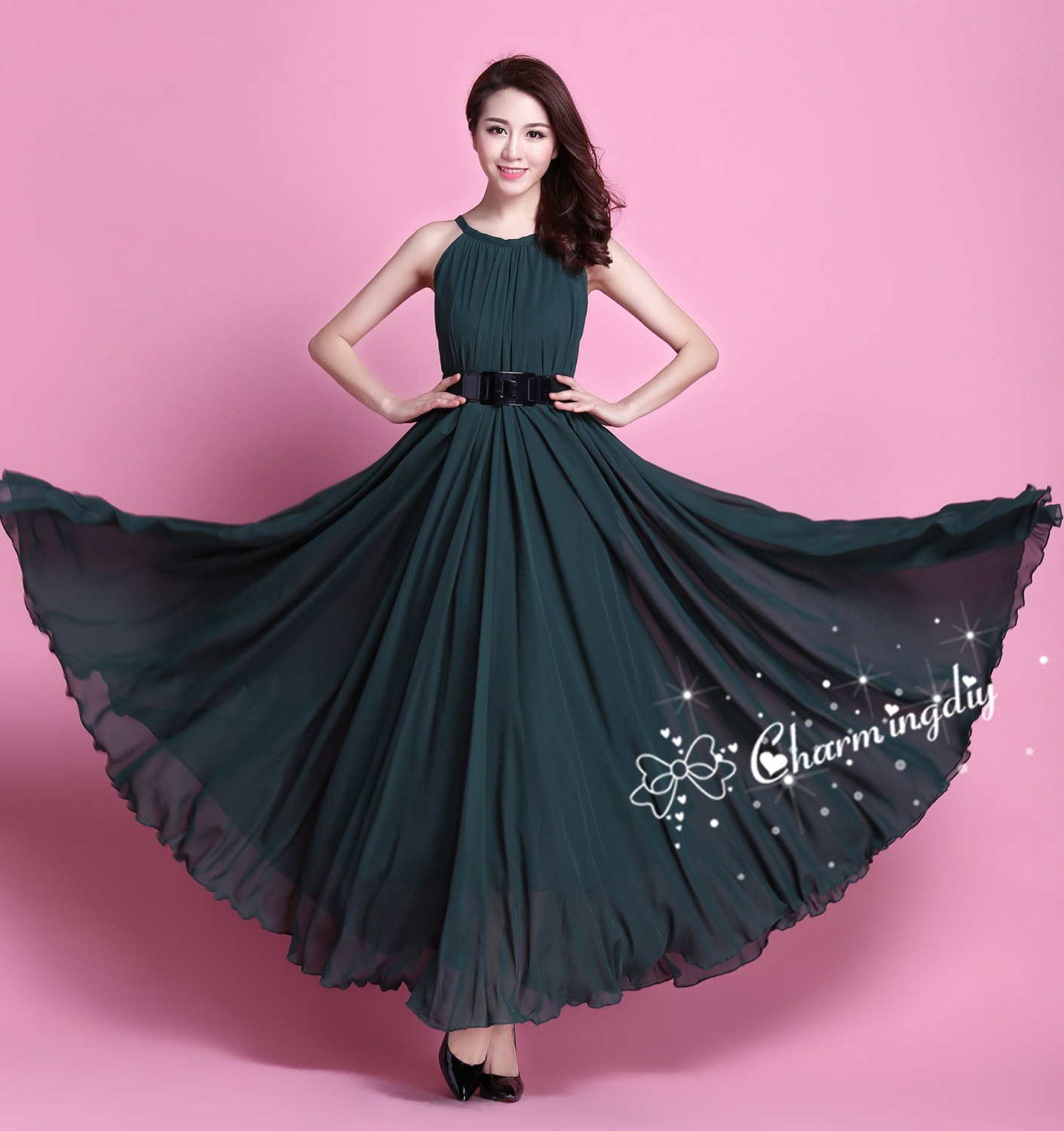 green emerald velvet dress Leely Women Dusty Sage A Line Bridesmaid Dress Maternity Pleated Chiffon  Spaghetti Straps Wedding Guest Dress with Slit  leelyuk