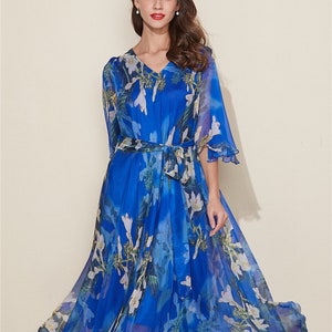 110 Colors Chiffon Blue Short Sleeves Long Party Dress Wedding ...