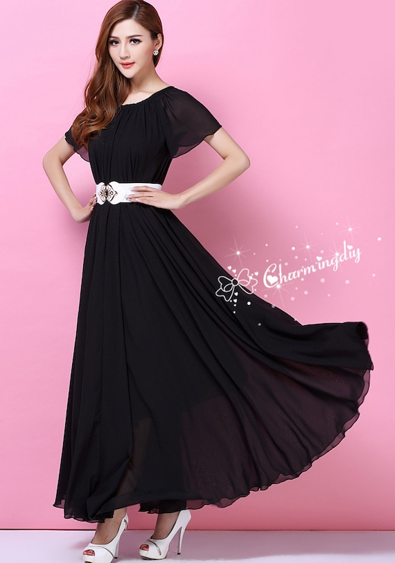 black chiffon bridesmaid dress with sleeves Chiffon Dress Black Floor Length Bridesmaid Dress Long Black Chiffon Evening Dress Zapaka Women Black Long Chiffon