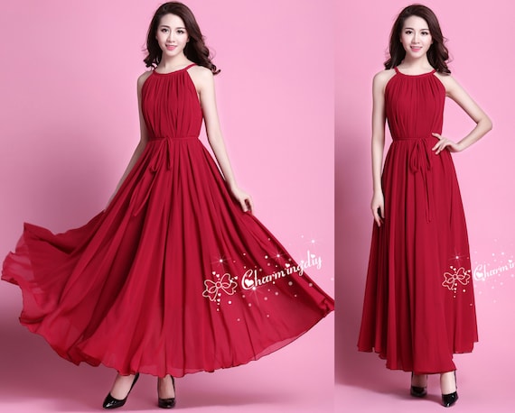 wine red chiffon maxi skirt