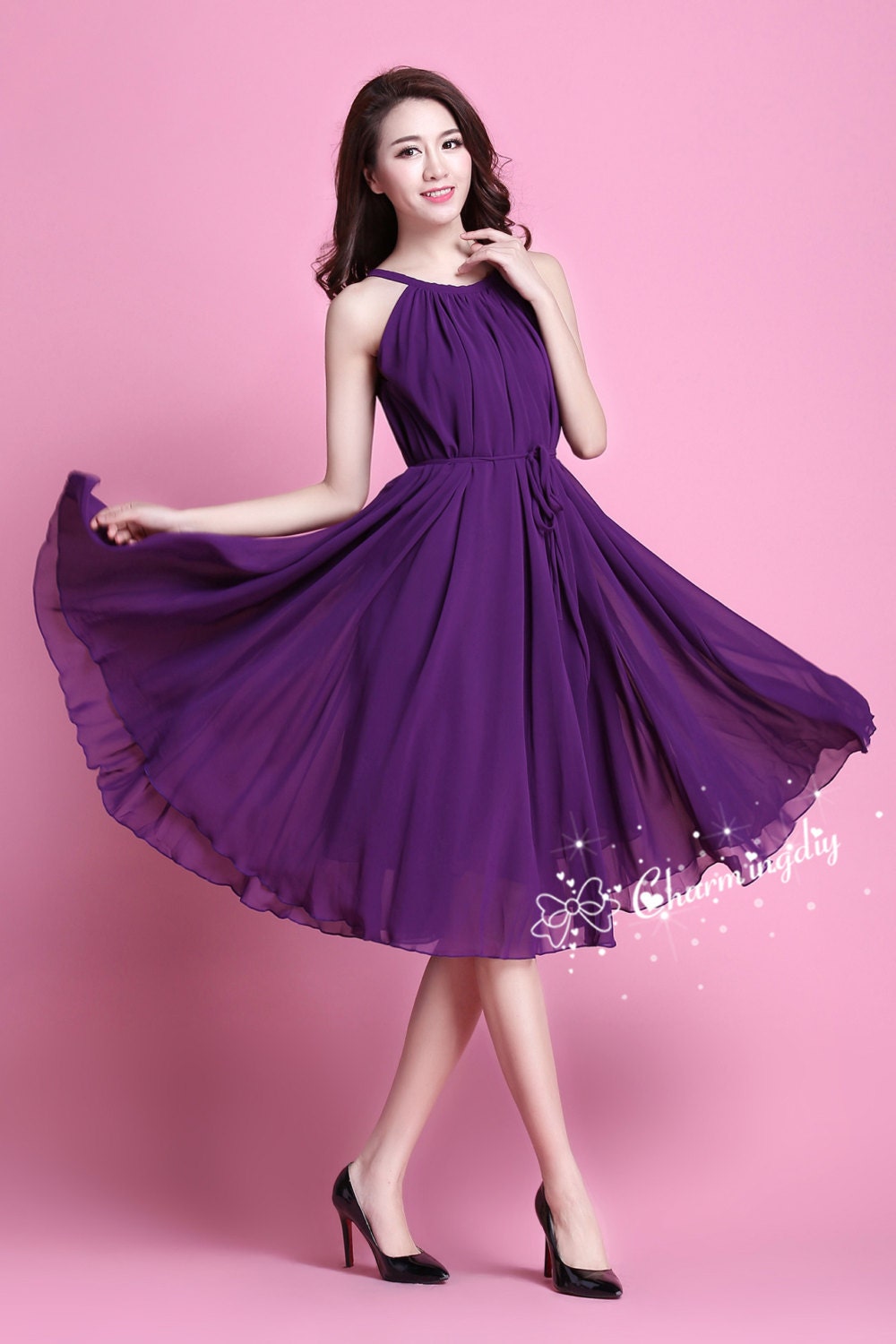 dark purple chiffon bridesmaid dress Chiffon Purple Bridesmaids Gowns