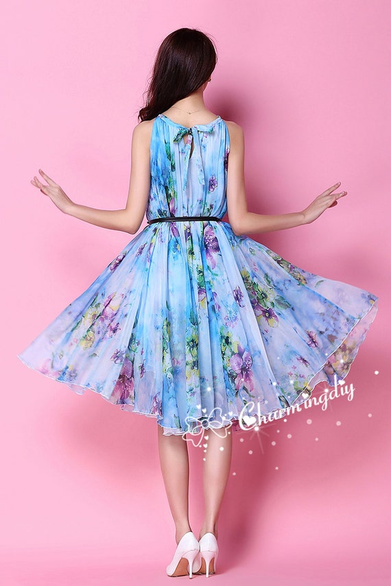 pink and blue chiffon dress Luxury Pink Beaded A Line Dress with Chiffon Cape Sleeves LA72978B yellow / 4