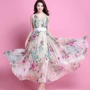 110 Colors Chiffon Green Pink Flower Long Party Dress Evening Wedding Maternity Lightweight Sundress Holiday Beach Bridesmaid Maxi Skirt image 1