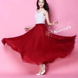 110+ Colors Chiffon Wine Red Long Party Skirt,  Wedding Lightweight Sundress Summer Holiday Beach Dress Bridesmaid Maxi Skirt 13 color YM033
