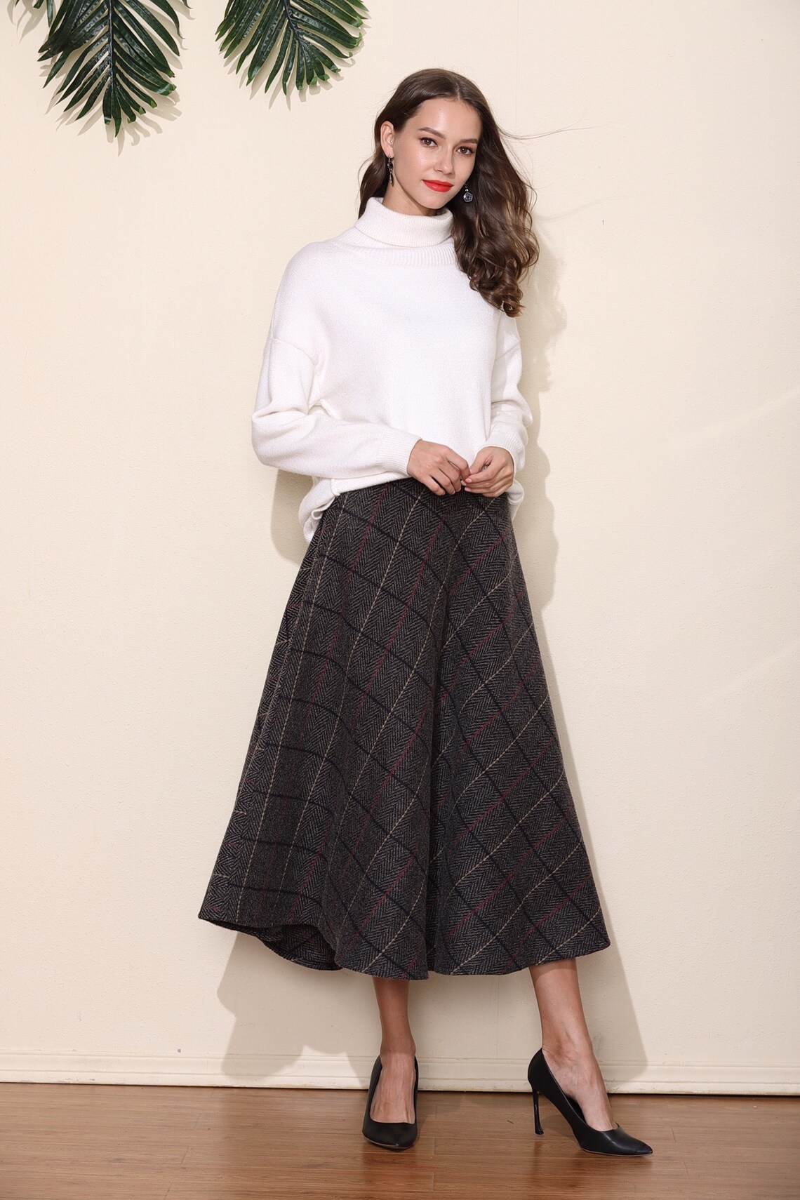 BLANK Lace Up Skirt in Grey Tropical Wool