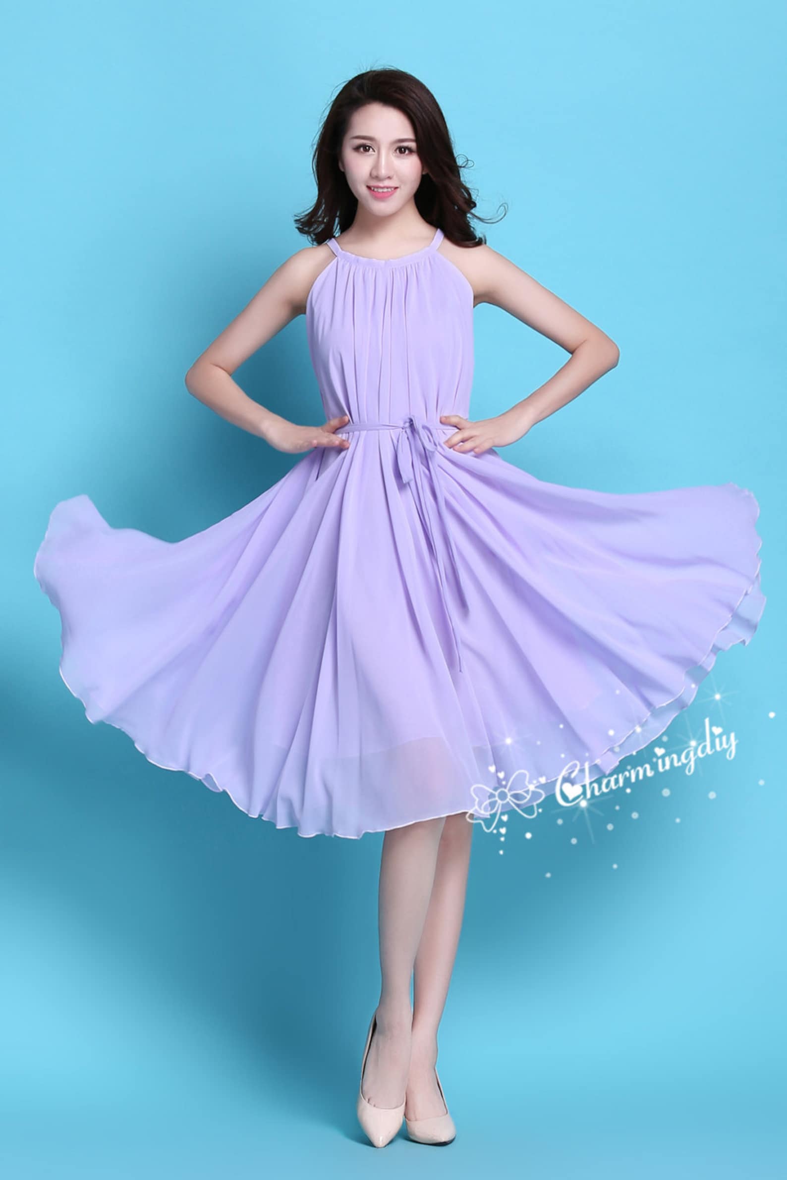 Light Purple Chiffon Knee Dress Summer Wedding Bridesmaid Sundress Etsy — free download