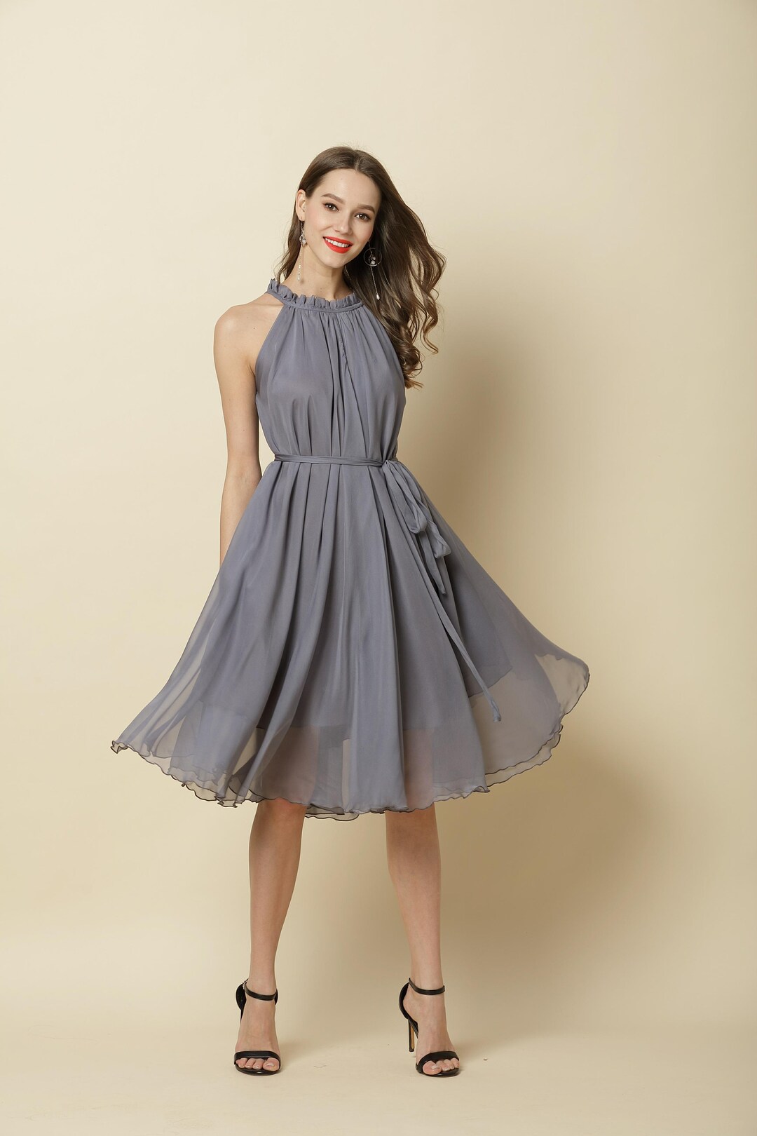 110 Colors Chiffon Grey Knee Party Dress Evening Wedding - Etsy UK