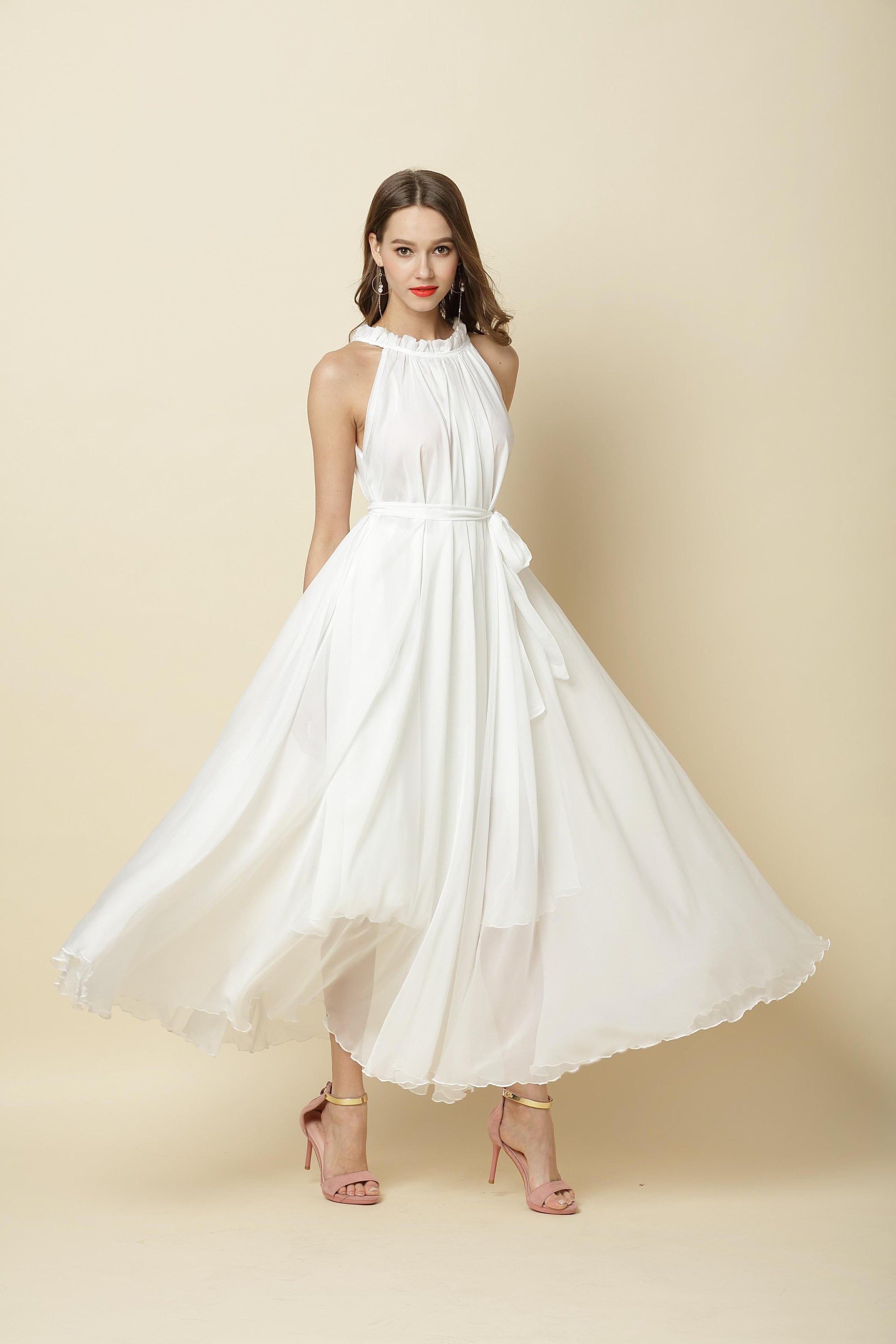 lace dress with tulle Nude Clean Lace Tulle V-back Aline Wedding Dress main image 0