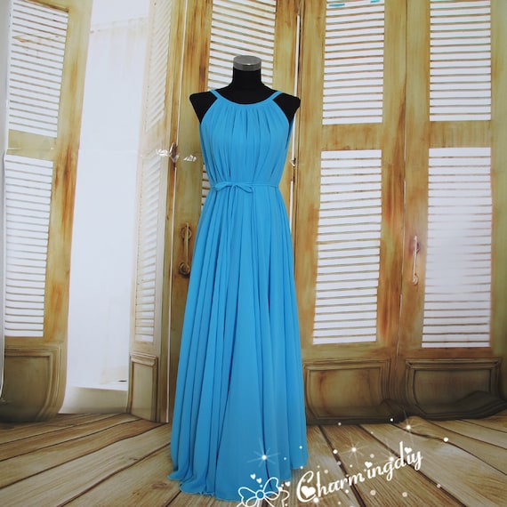 Sky Blue Chiffon Maxi Dress: Lightweight Bridesmaid Gown