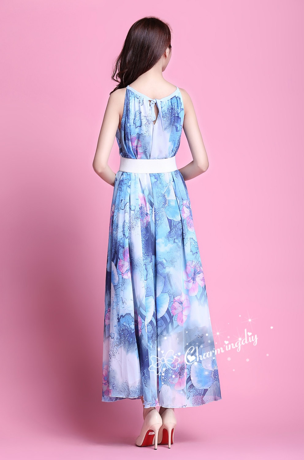 110 Colors Chiffon Blue Pink Flower Long Party Dress Evening Etsy