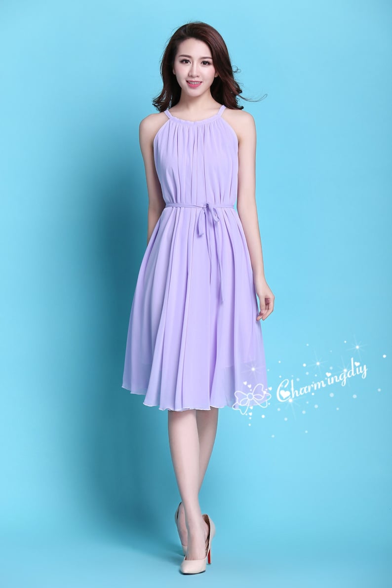 110 Colors Chiffon Light Purple Knee Dress, Party Dress, Wedding Lightweight Sundress Summer Holiday Beach Dress Bridesmaid Dress Skirt image 3