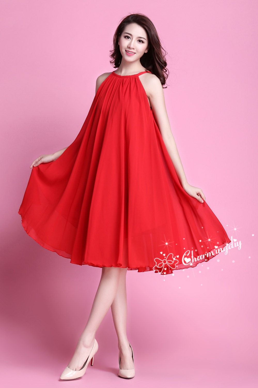 white linen dress knee length Anecdote U-Neckline Knee Length Dress White main image 1