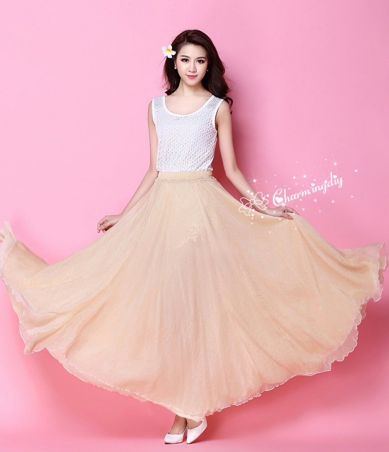Chiffon Apricot Long Party Skirt Evening Wedding Lightweight Etsy