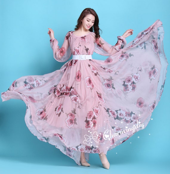 Bonton floral-embroidered long-sleeve dress - Pink