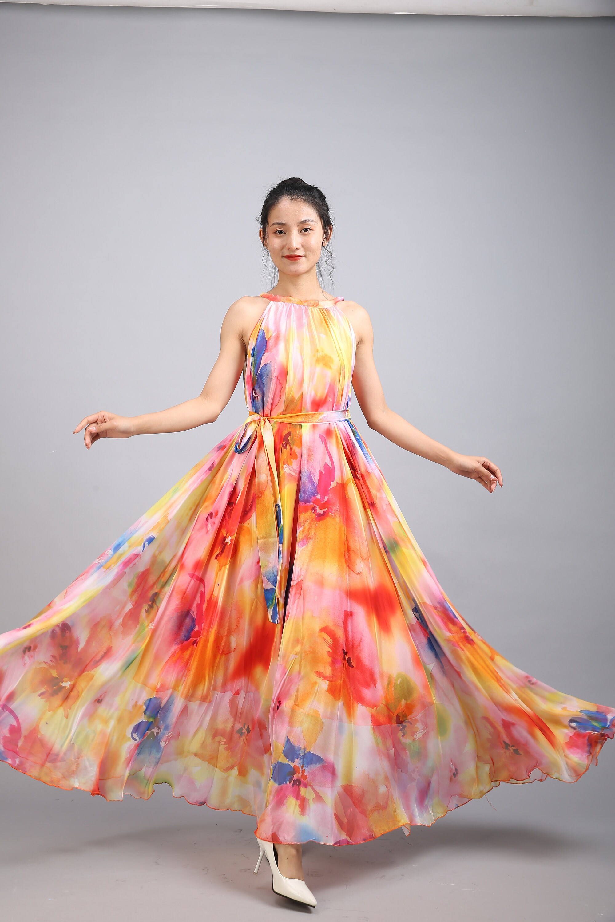 110 colors chiffon orange flower long dress Maxi dress | Etsy
