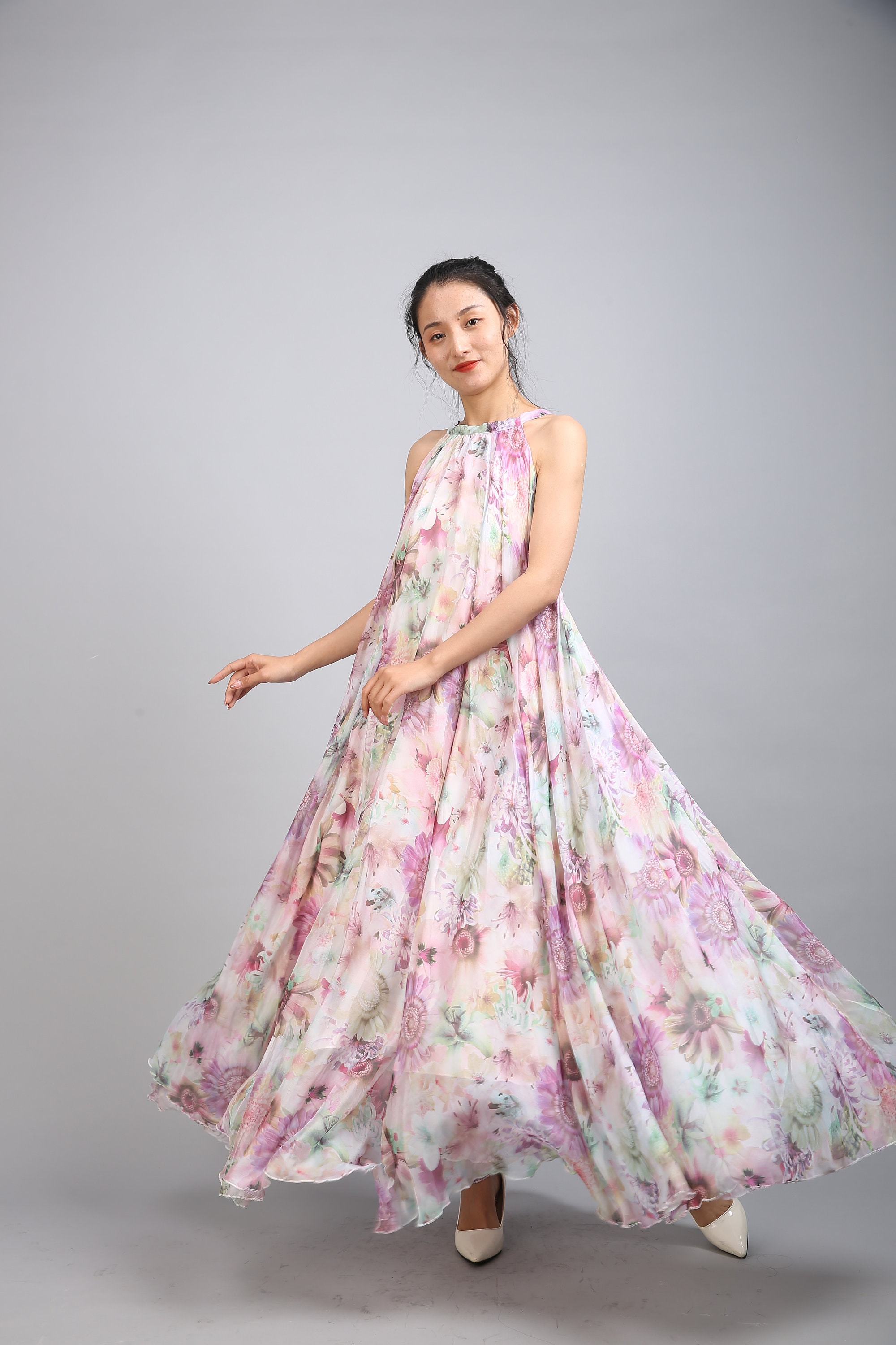 110 Colors Chiffon Purple Floral Flower Long Party Evening