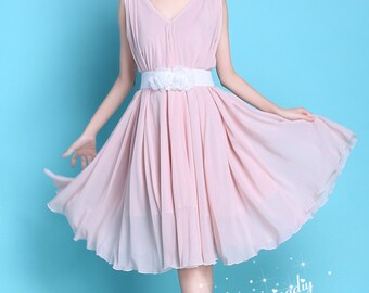 110 Colors Hight Quality Double Chiffon Pink Knee Skirt Party Dress Evening Wedding Sundress Summer Holiday Dress Bridesmaid Dress Skirt