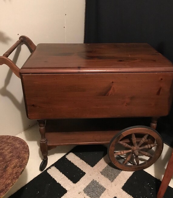 Vintage Ethan Allen Solid Wood Drop Leaf Tea Cart Image 0