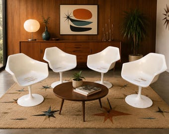 4x Mid-Century Fiberglass Sarrinen, Knoll style Tulip Chairs