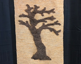 Large 3-D vintage 70s Yarn Woven Macreme Tree of Life Wall decor hanging