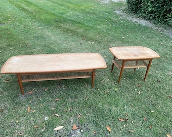 Mid-century MCM  Poul Jensen Selig Danish Cane Coffee & Side Table project pieces