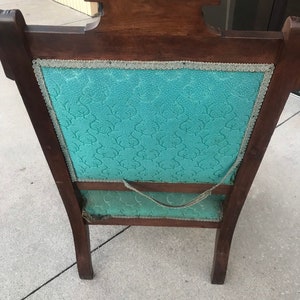 Teal Turquoise Antique Carved Wood Side Chair w/front casters image 3