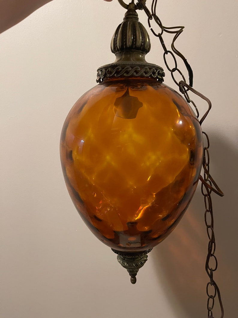 Midcentury Amber Swag Chain Lamp Light Fixture Etsy