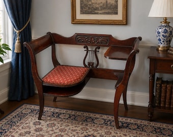 Vintage Antique Duncan Phyfe Harp Gossip Phone Chair Bench Table