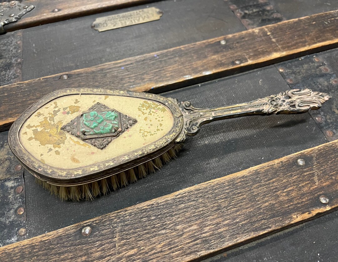 Antique Heavy Ornate Metal Hair Brush With Decorative Plaque Etsy