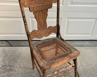Antique wood ornate crane vintage cane chair
