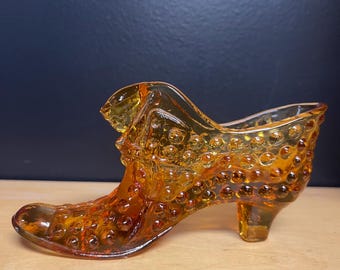 Vintage Fenton Amberina Glass Shoe Slipper  Hobnail Trinket bowl