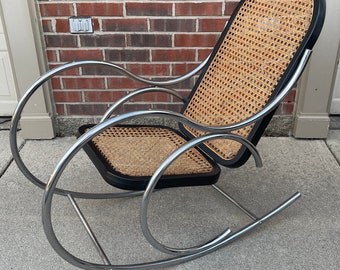 Mid-century Scroll Chrome Tubular Cane Rocking Chair