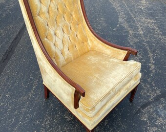 Mid-century Tufted Yellow Velour velvet Chair w/pillow & throw