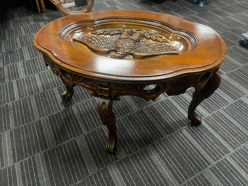 RARE Antique Americana, Hand Carved Wood Eagle, Serving Glass Tray