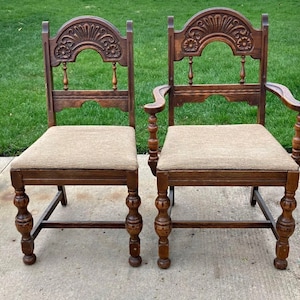 2x antique ornate carved wood dining chairs