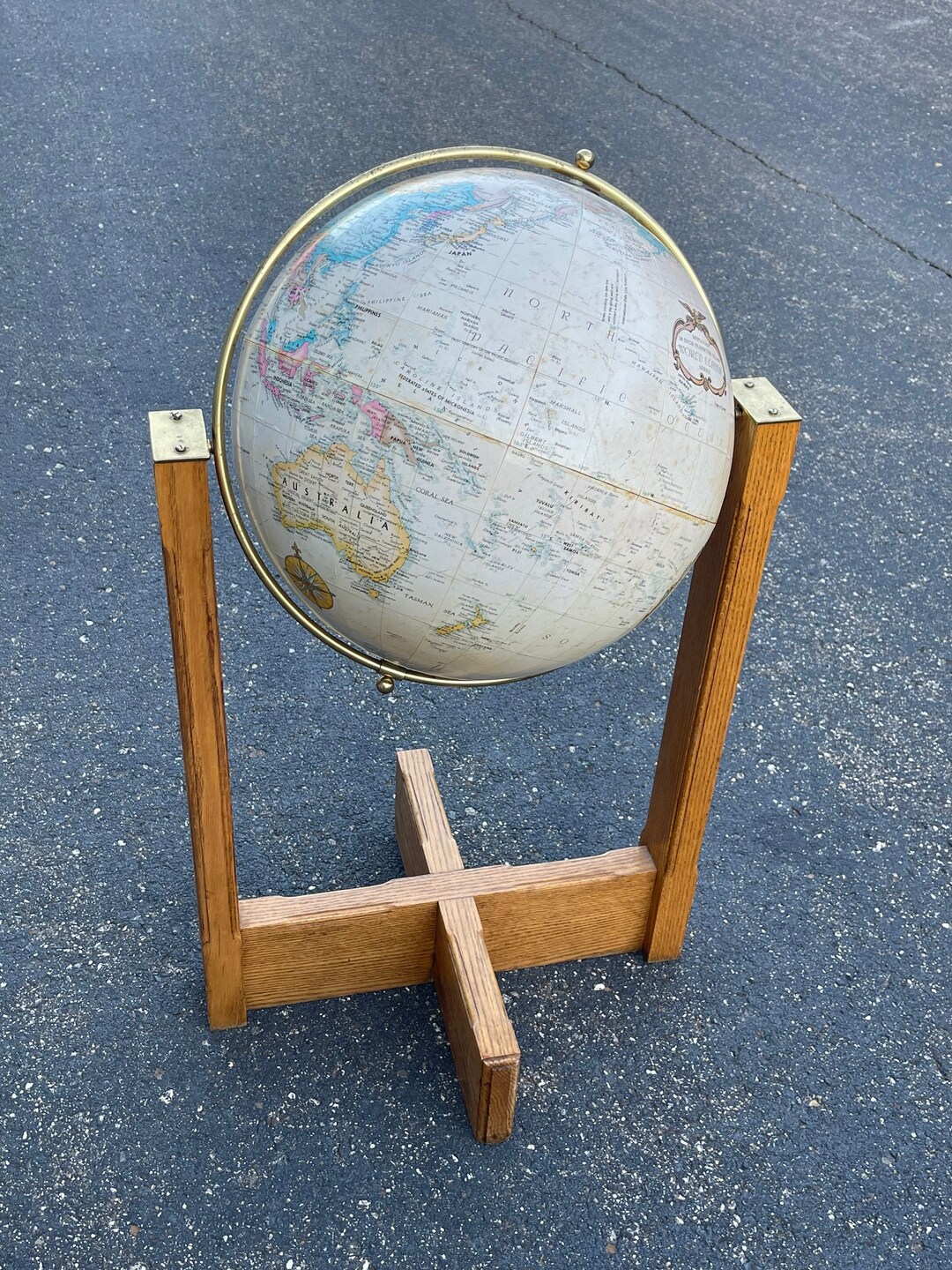 Mid-century Modern Floor Spinning World Globe on Wood Stand With Brass ...