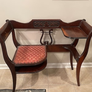 Vintage antique Duncan Phyfe Harp Gossip Phone Chair Bench Table