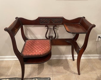 Vintage antique Duncan Phyfe Harp Gossip Phone Chair Bench Table
