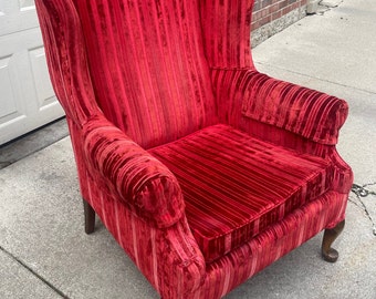 Vintage Red velvet queen Ann winged chair