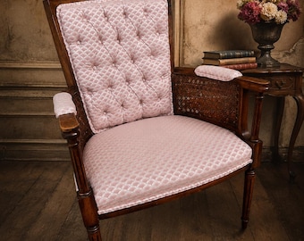 Vintage Mid-Century Regency Cane Tufted Shell Chair