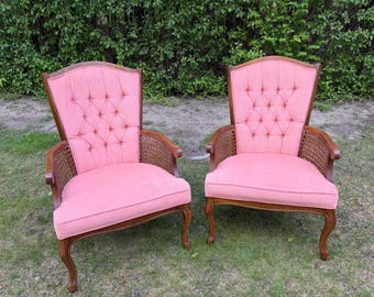 2x Vintage Lewitts  Mid-Century Salmon tufted chairs