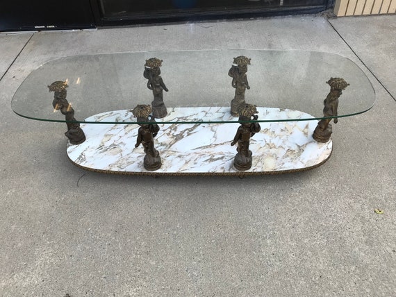 Vintage Italian Cherub Faux Marble Brass Coffee Table - Vintage Italian Brass Coffee Table Vintage Italian Cherub Faux Marble Brass Coffee Table - Vintage Italian Brass Coffee Table