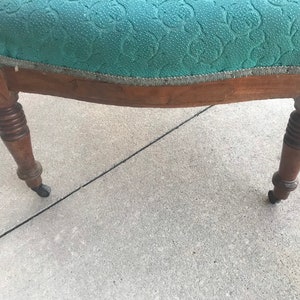 Teal Turquoise Antique Carved Wood Side Chair w/front casters image 7