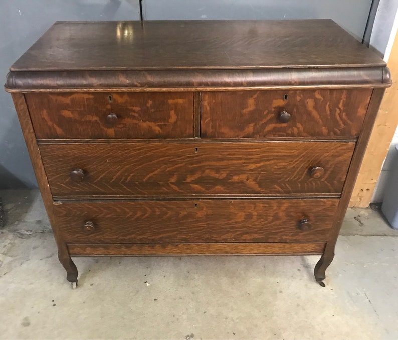 Antique Keyhole Marvel Tiger Oak Dresser W Casters 1903 Etsy