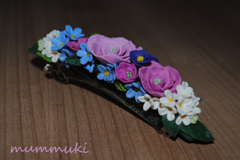 Polymer clay flower hair barrette Etsy