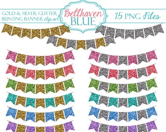 Gold and Silver Glitter Bunting Banner Clipart