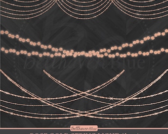 Rose Gold String Light Clipart, Sparkle Garland Graphics (Digital Download)