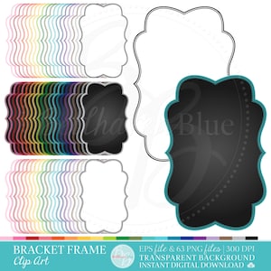 Puede incluir: Un conjunto de 25 marcos de corchetes en varios colores, incluidos negro, blanco, rojo, azul, verde, amarillo y morado. Los marcos son de estilo decorativo y adornado con un borde festoneado. Los marcos son perfectos para agregar un toque de elegancia a tus diseños.