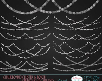 Chalkboard Bokeh and Cluster String Light Garland Clipart