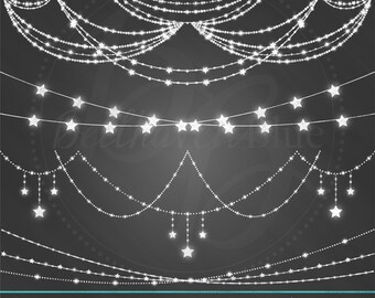 Chalkboard Star String Light & Garland Clipart, PNG Files, Instant Download, Digital Chalkboard Paper, White, Chalk Texture, Overlay
